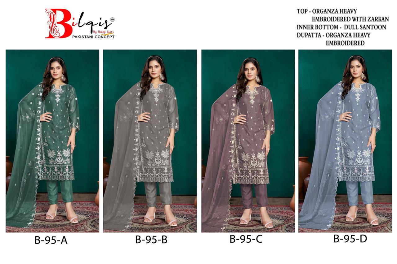 Bilqis B 95 A to D Organza Embroidery Pakistani Suits Wholesale Price In Surat
